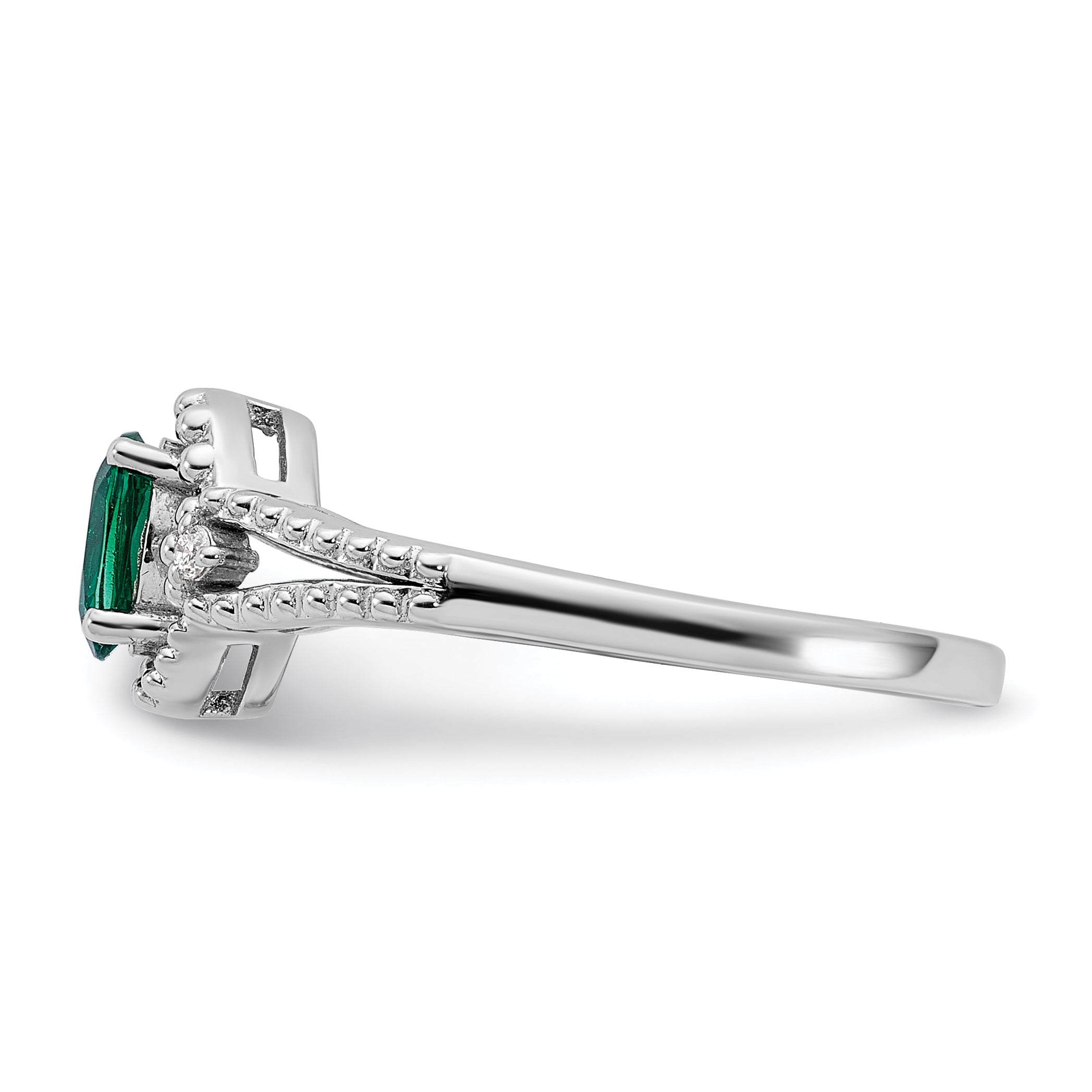 Sterling Silver Rhodium-Plated Created Emerald & Diam. Ring