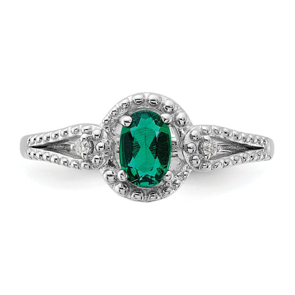 Sterling Silver Rhodium-Plated Created Emerald & Diam. Ring