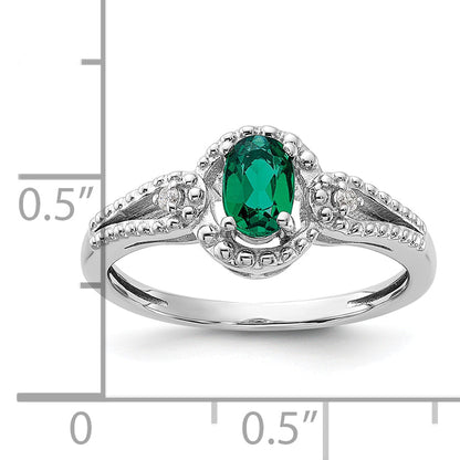Sterling Silver Rhodium-Plated Created Emerald & Diam. Ring
