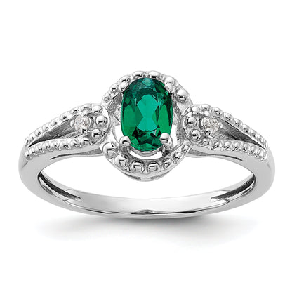 Sterling Silver Rhodium-Plated Created Emerald & Diam. Ring