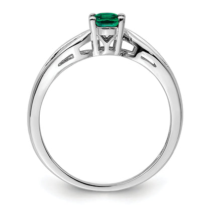 Sterling Silver Rhodium-Plated Created Emerald Ring
