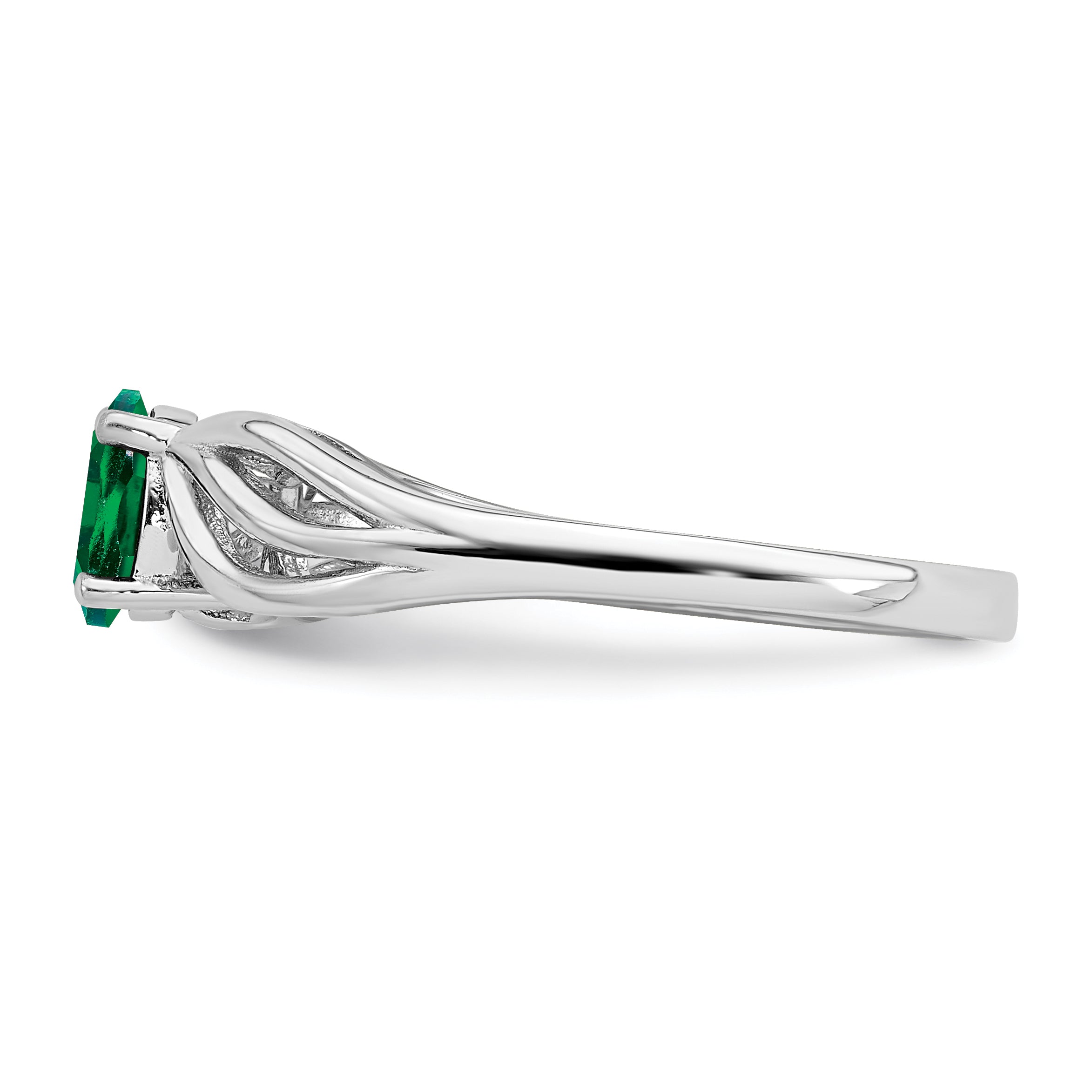 Sterling Silver Rhodium-Plated Created Emerald Ring