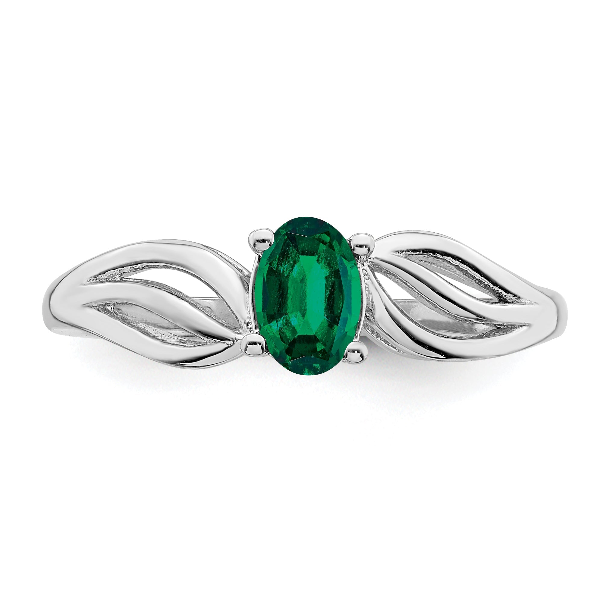 Sterling Silver Rhodium-Plated Created Emerald Ring