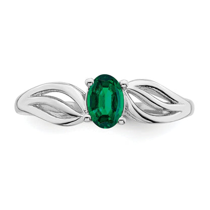 Sterling Silver Rhodium-Plated Created Emerald Ring