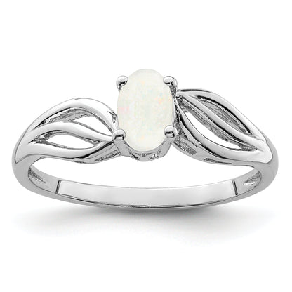 Sterling Silver Rhodium-Plated Created Opal Ring