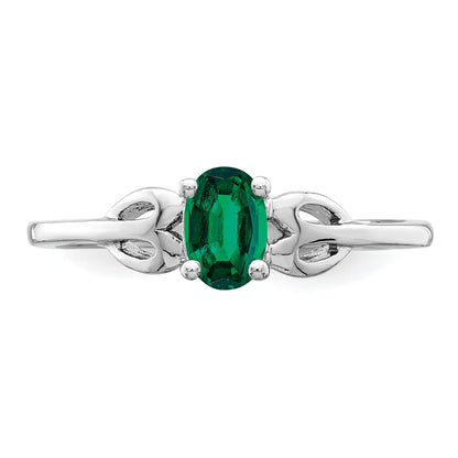 Sterling Silver Rhodium-Plated Created Emerald Ring