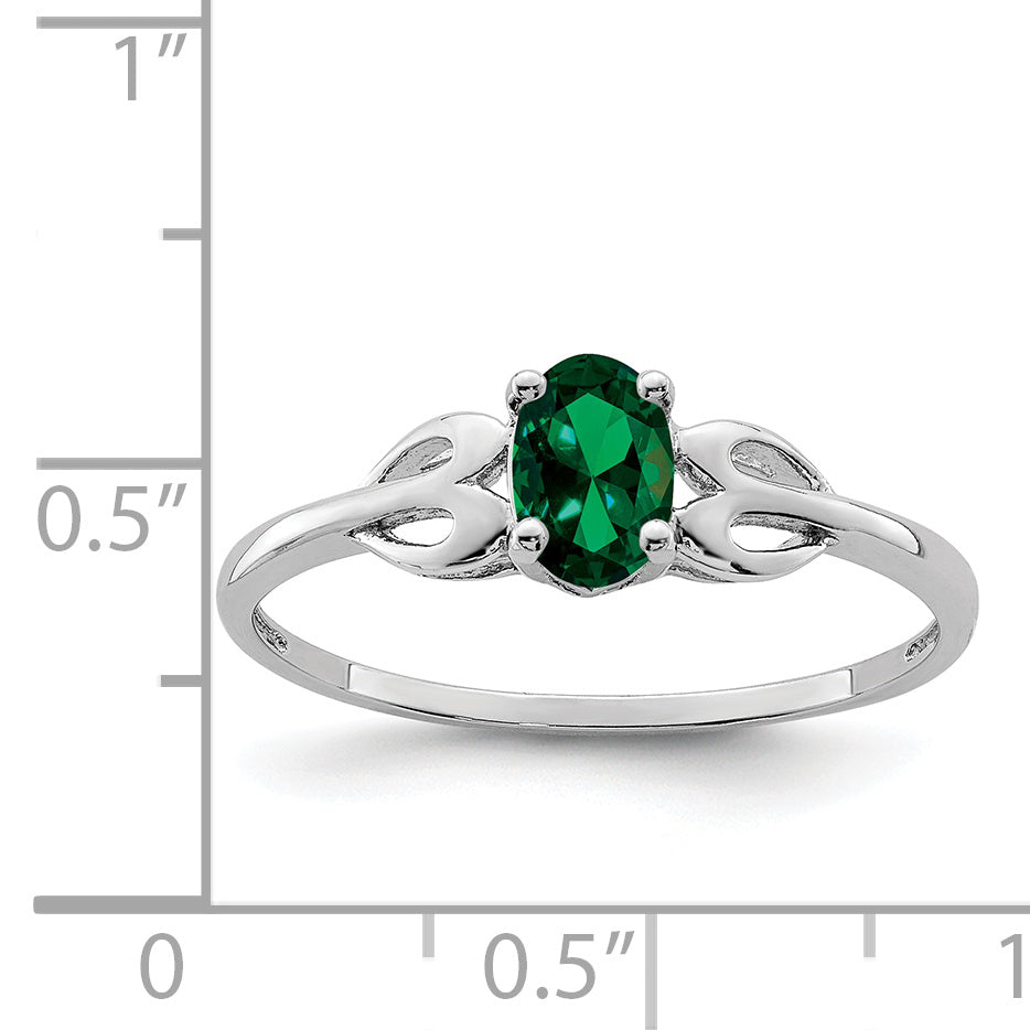 Sterling Silver Rhodium-Plated Created Emerald Ring