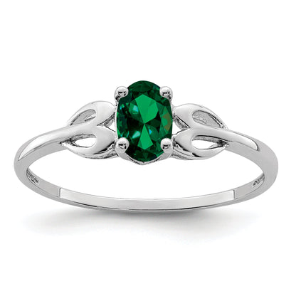 Sterling Silver Rhodium-Plated Created Emerald Ring