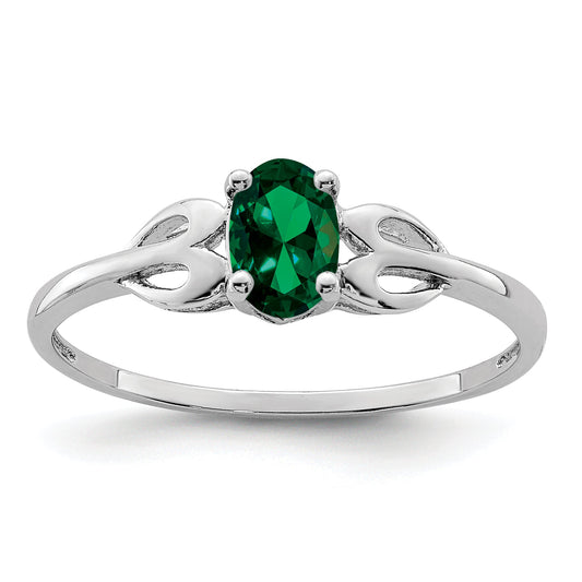 Sterling Silver Rhodium-Plated Created Emerald Ring