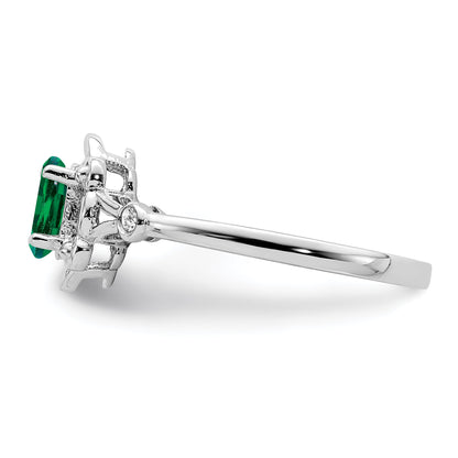Sterling Silver Rhodium-Plated Created Emerald & Diam. Ring