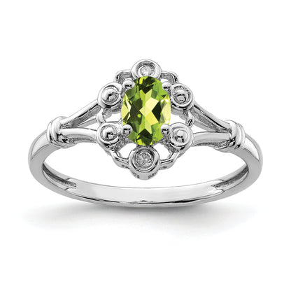 Sterling Silver Rhodium-Plated Peridot & Diam. Ring