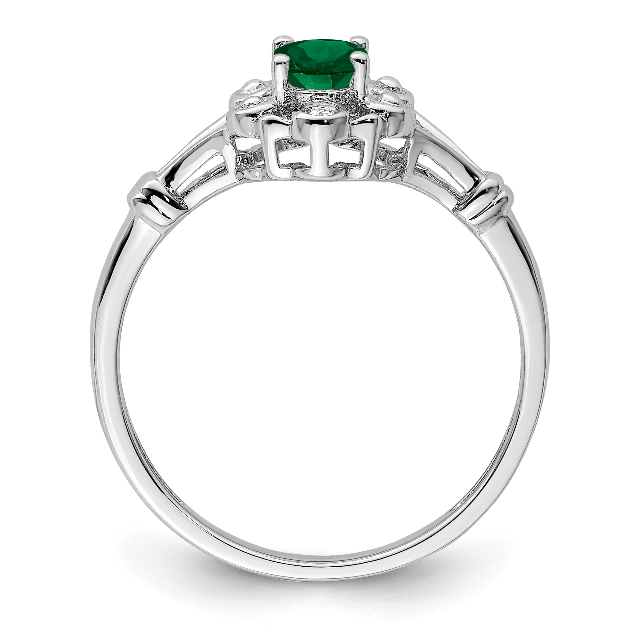 Sterling Silver Rhodium-Plated Created Emerald & Diam. Ring