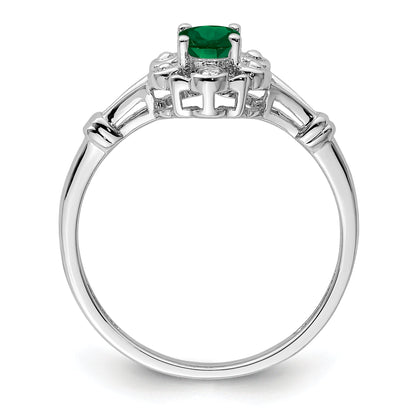 Sterling Silver Rhodium-Plated Created Emerald & Diam. Ring