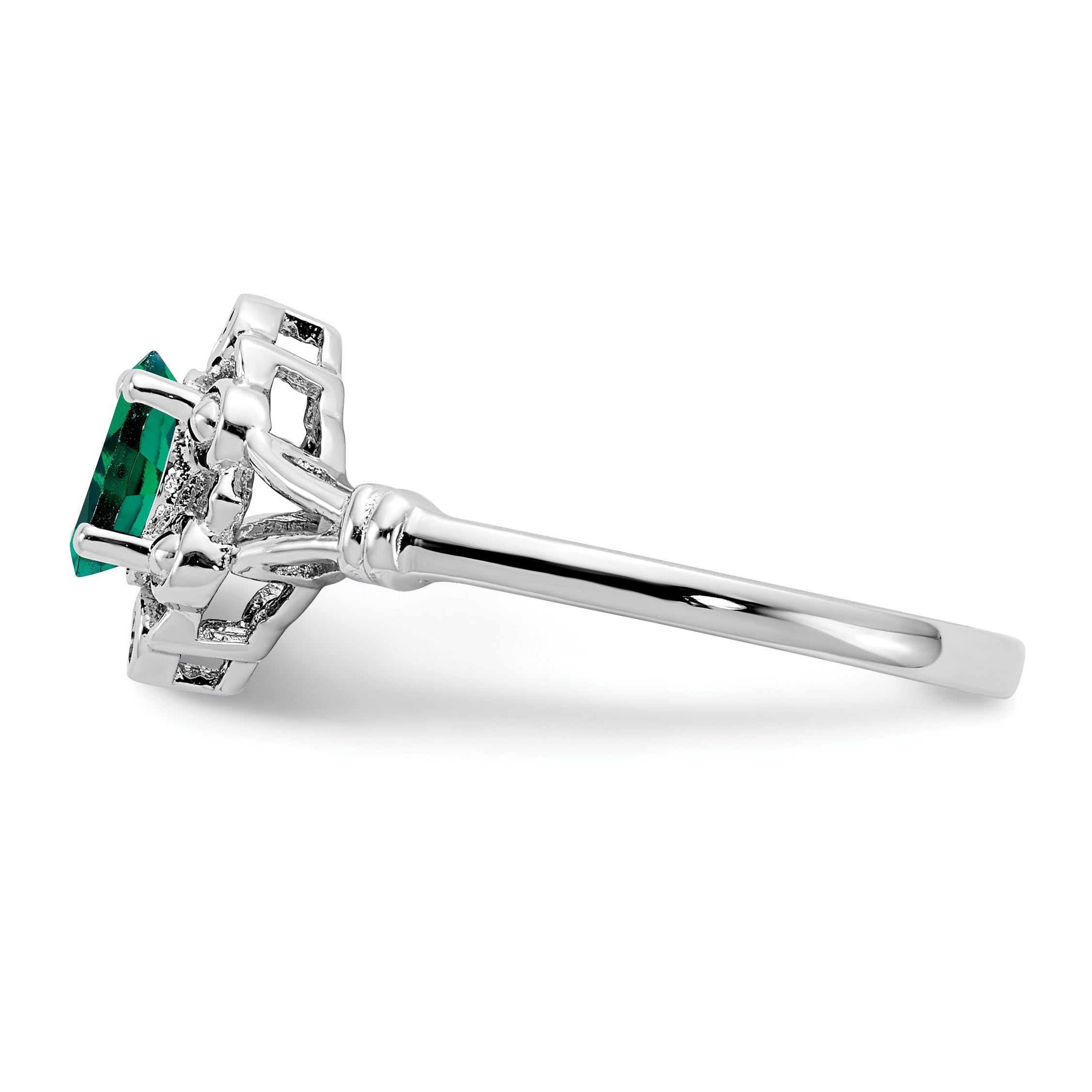 Sterling Silver Rhodium-Plated Created Emerald & Diam. Ring