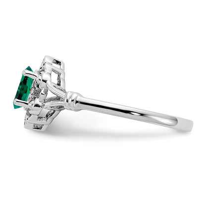 Sterling Silver Rhodium-Plated Created Emerald & Diam. Ring