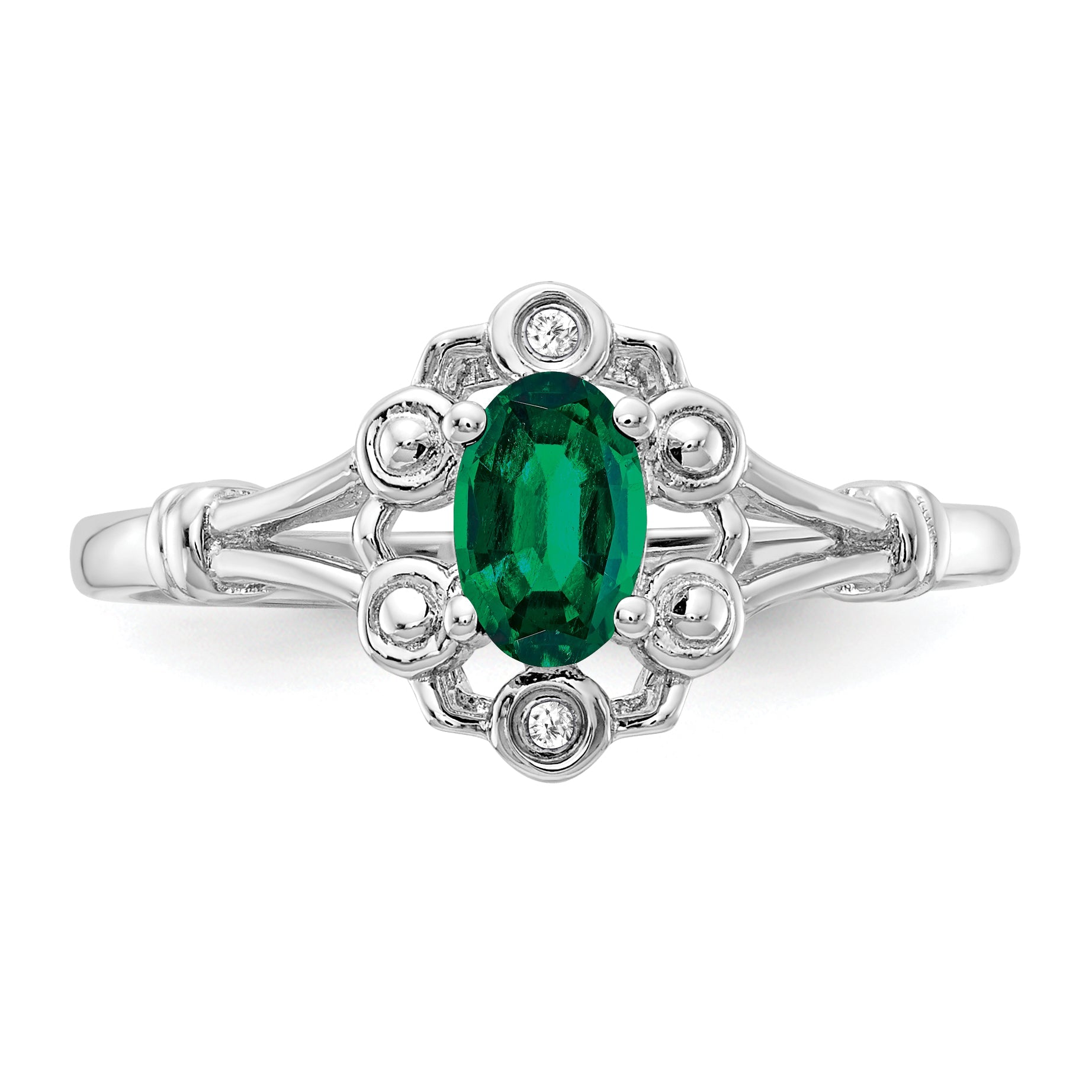Sterling Silver Rhodium-Plated Created Emerald & Diam. Ring