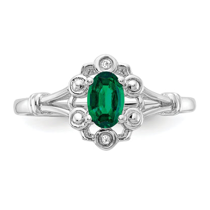 Sterling Silver Rhodium-Plated Created Emerald & Diam. Ring