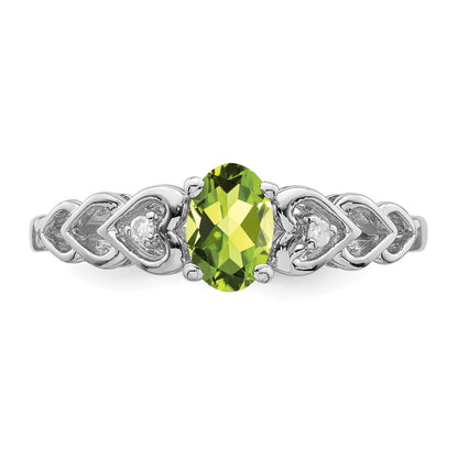 Sterling Silver Rhodium-Plated Peridot & Diam. Ring