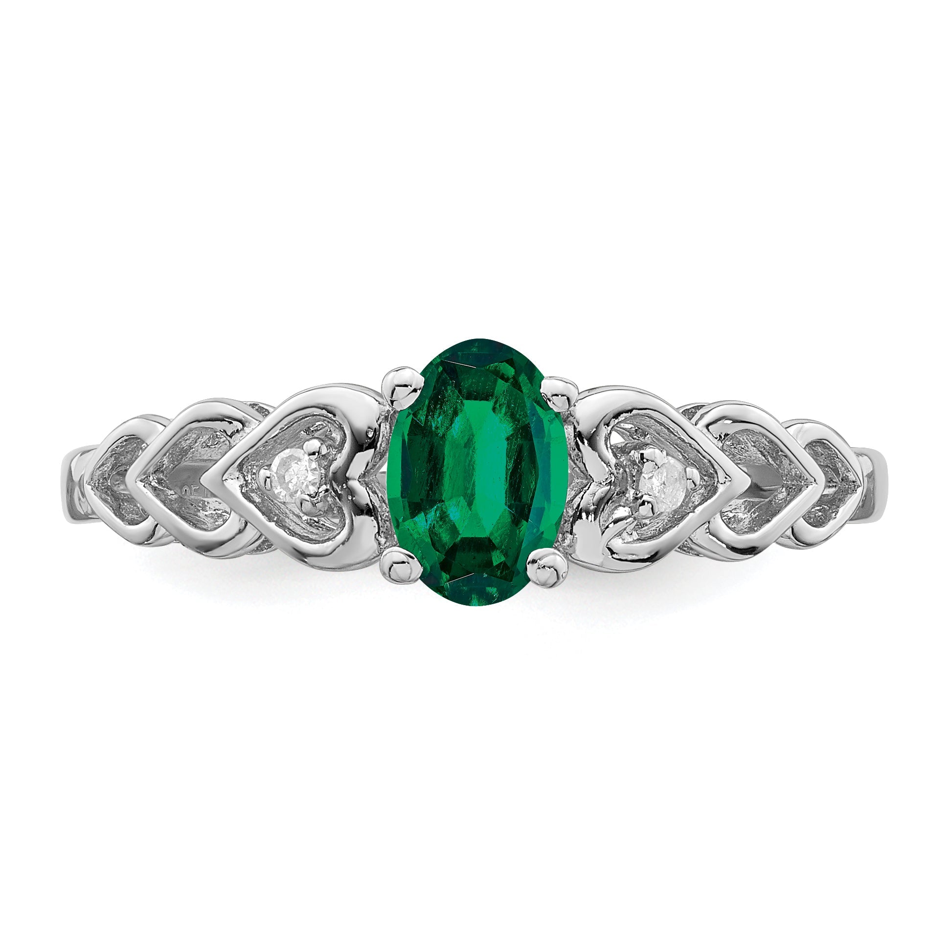 Sterling Silver Rhodium-Plated Created Emerald & Diam. Ring