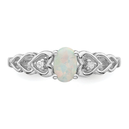 Sterling Silver Rhodium-Plated Created Opal & Diam. Ring