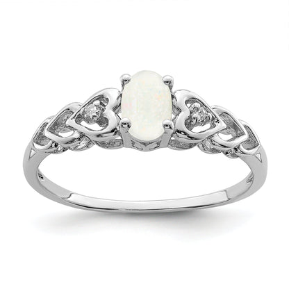 Sterling Silver Rhodium-Plated Created Opal & Diam. Ring