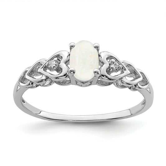 Sterling Silver Rhodium-Plated Created Opal & Diam. Ring