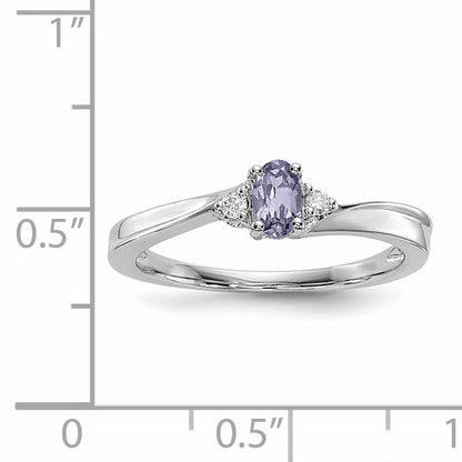 Sterling Silver Rhod-Plated Created Alexandrite/Diamond Birthstone Ring