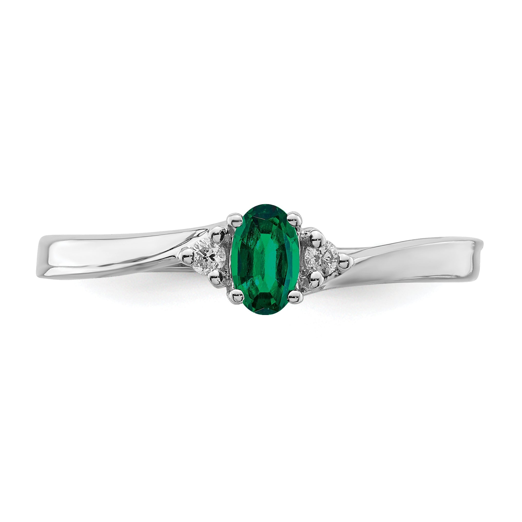 Sterling Silver Rhod-Plated Created Emerald/Diamond Birthstone Ring
