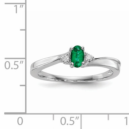 Sterling Silver Rhod-Plated Created Emerald/Diamond Birthstone Ring