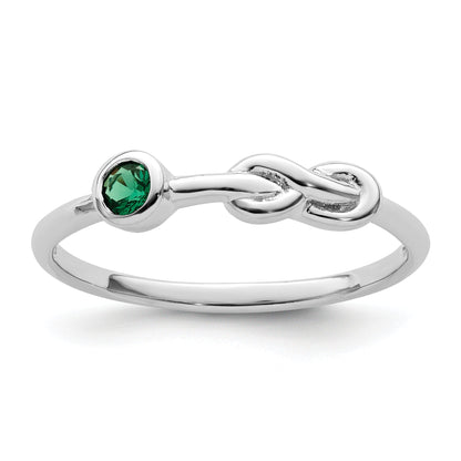 Sterling Silver Rhodium-Plated Polished Infinity Lab Created Emerald Ring