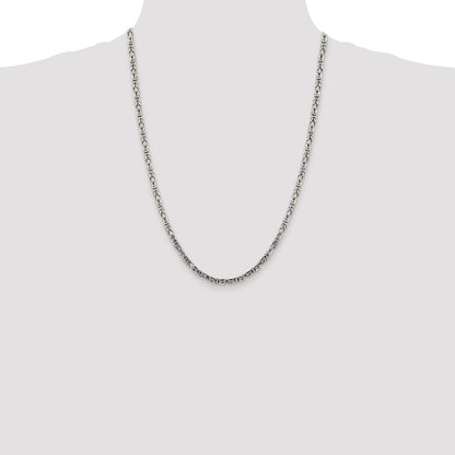 24 Inch Sterling Silver 3.25mm Byzantine Chain Necklace