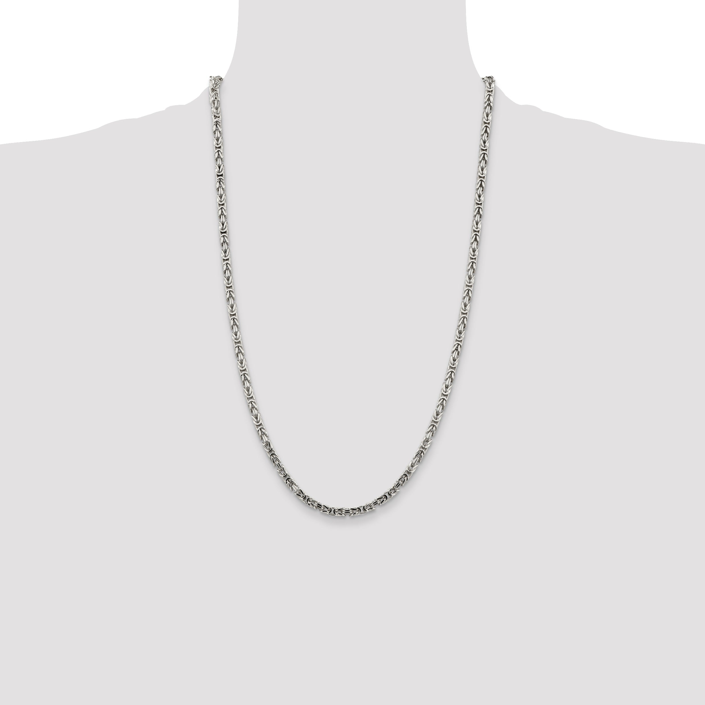 26 Inch Sterling Silver 3.25mm Byzantine Chain Necklace