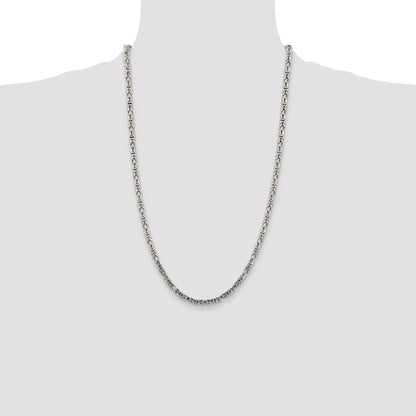 26 Inch Sterling Silver 3.25mm Byzantine Chain Necklace