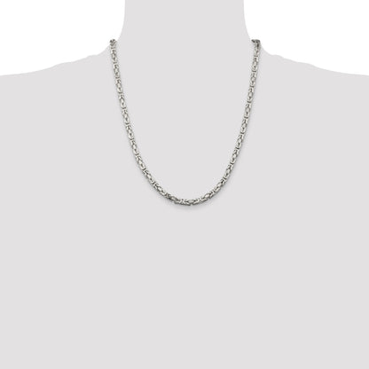 22 Inch Sterling Silver 4.25mm Byzantine Chain Necklace
