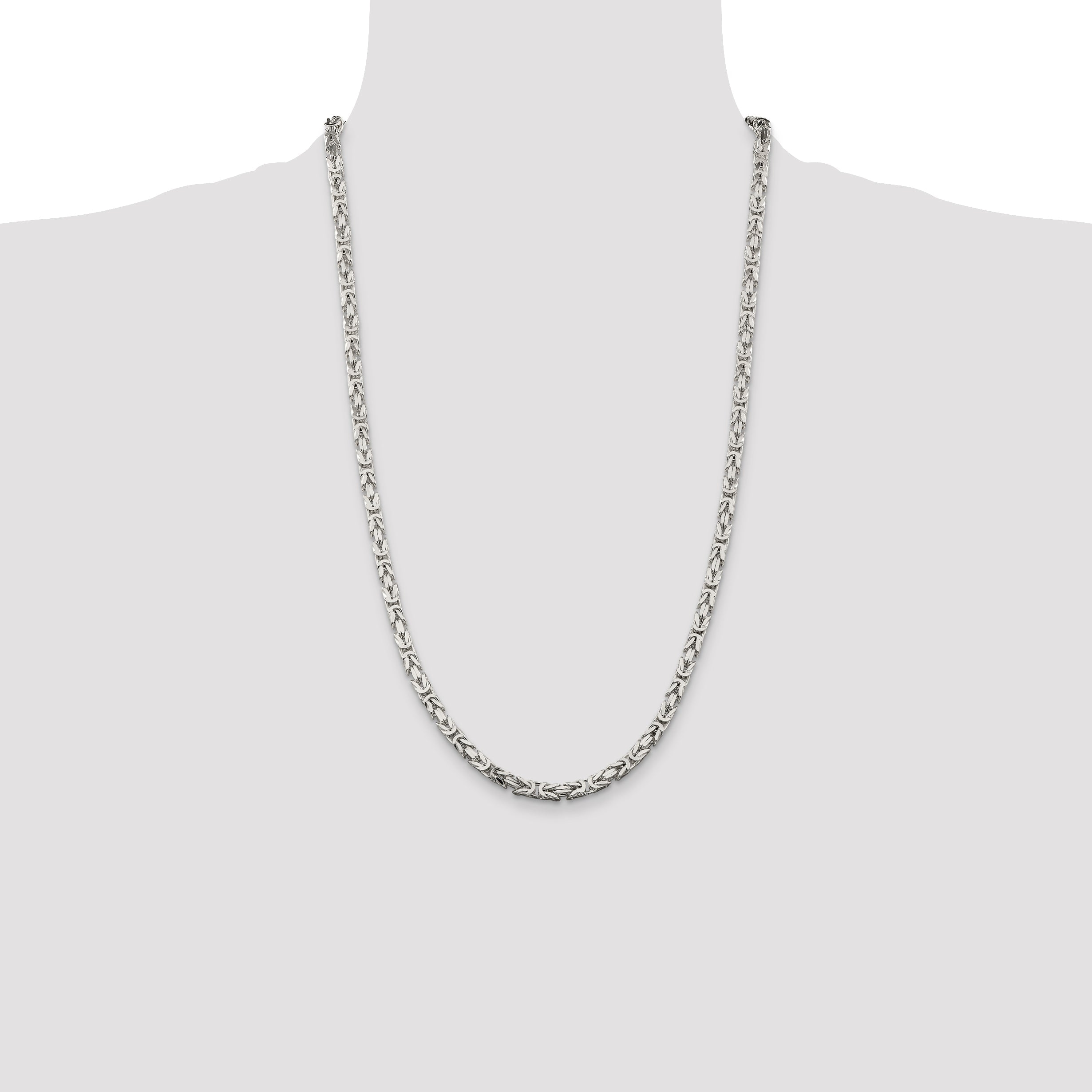 26 Inch Sterling Silver 4.25mm Byzantine Chain Necklace
