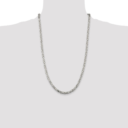 26 Inch Sterling Silver 4.25mm Byzantine Chain Necklace