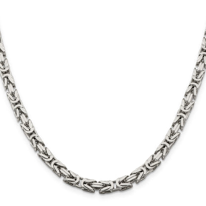 28 Inch Sterling Silver 5mm Byzantine Chain Necklace