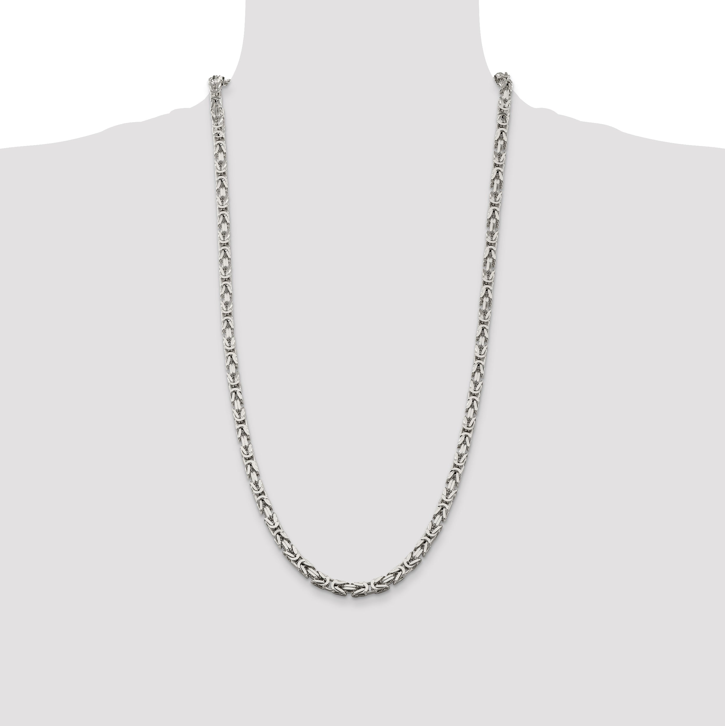 28 Inch Sterling Silver 5mm Byzantine Chain Necklace