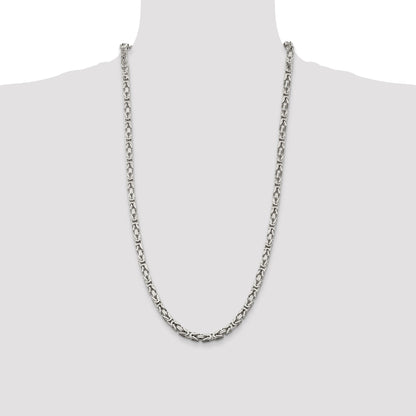 28 Inch Sterling Silver 5mm Byzantine Chain Necklace