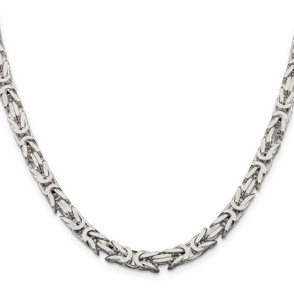 28 Inch Sterling Silver 6mm Byzantine Chain Necklace