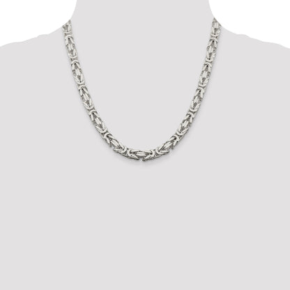 20 Inch Sterling Silver 7.5mm Byzantine Chain Necklace