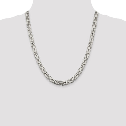 22 Inch Sterling Silver 7.5mm Byzantine Chain Necklace