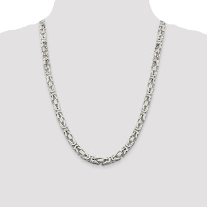 24 Inch Sterling Silver 7.5mm Byzantine Chain Necklace