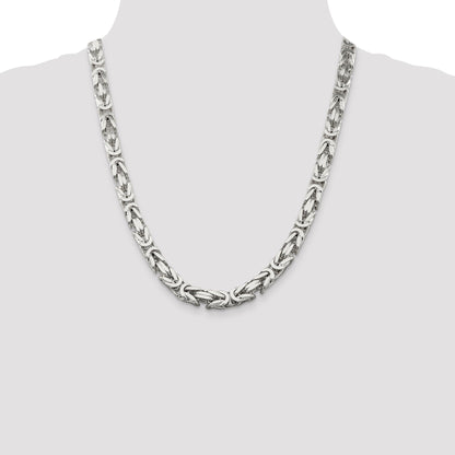 22 Inch Sterling Silver 8.25mm Byzantine Chain Necklace
