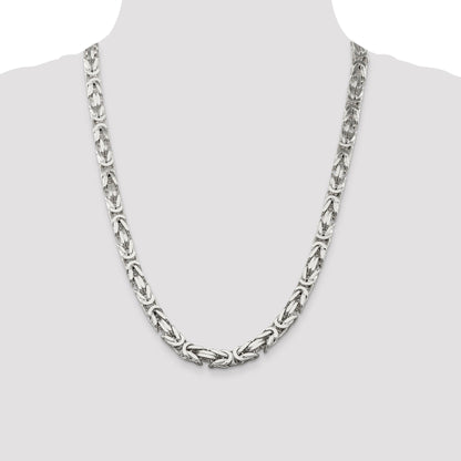 24 Inch Sterling Silver 8.25mm Byzantine Chain Necklace