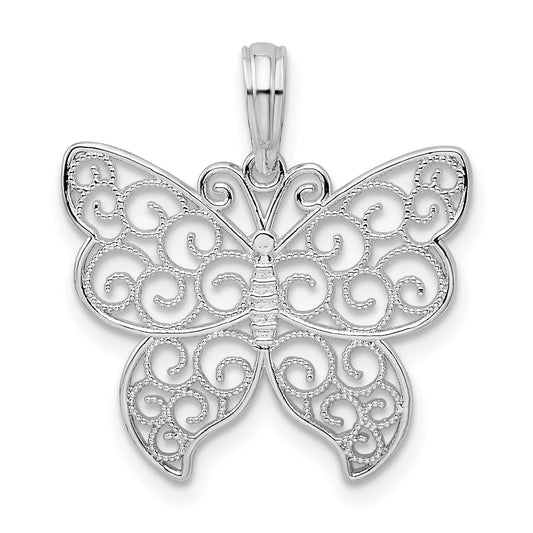 Sterling Silver De-Ani Rhodium-Plated Polished Filigree Wing Butterfly Pendant