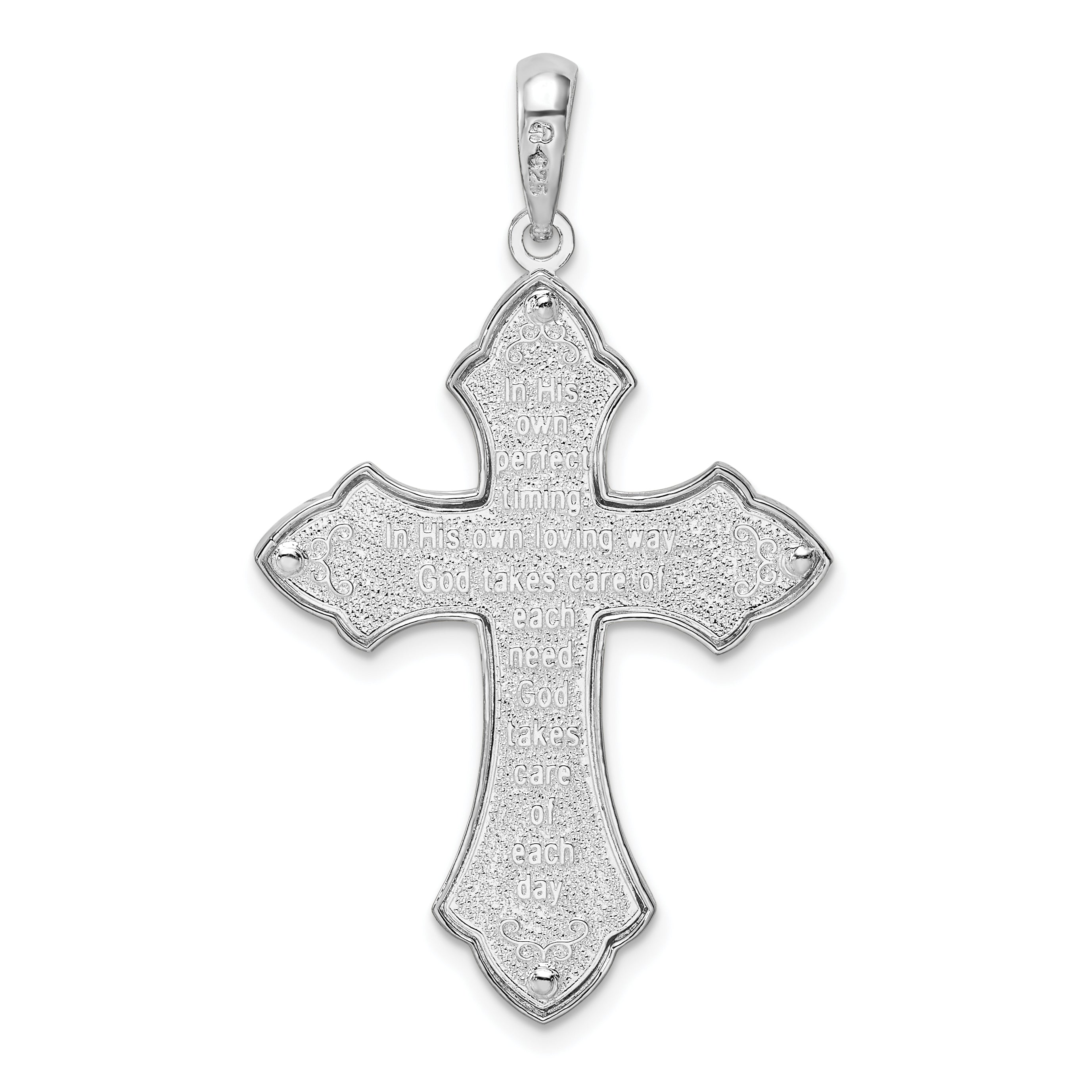 Sterling Silver De-Ani Rhodium-Plated Fleur De Lis With Poem On Reverse Cross Pendant