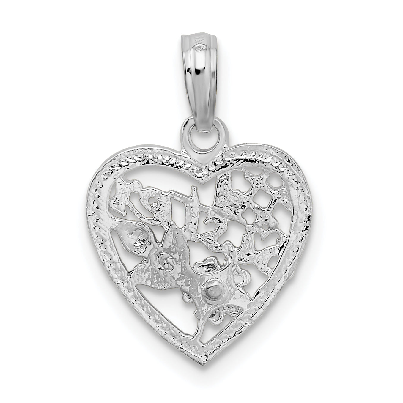 Sterling Silver De-Ani Rhodium-Plated Polished #1 Sister With Flower Heart Pendant