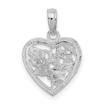 Sterling Silver De-Ani Rhodium-Plated Polished #1 Sister With Flower Heart Pendant