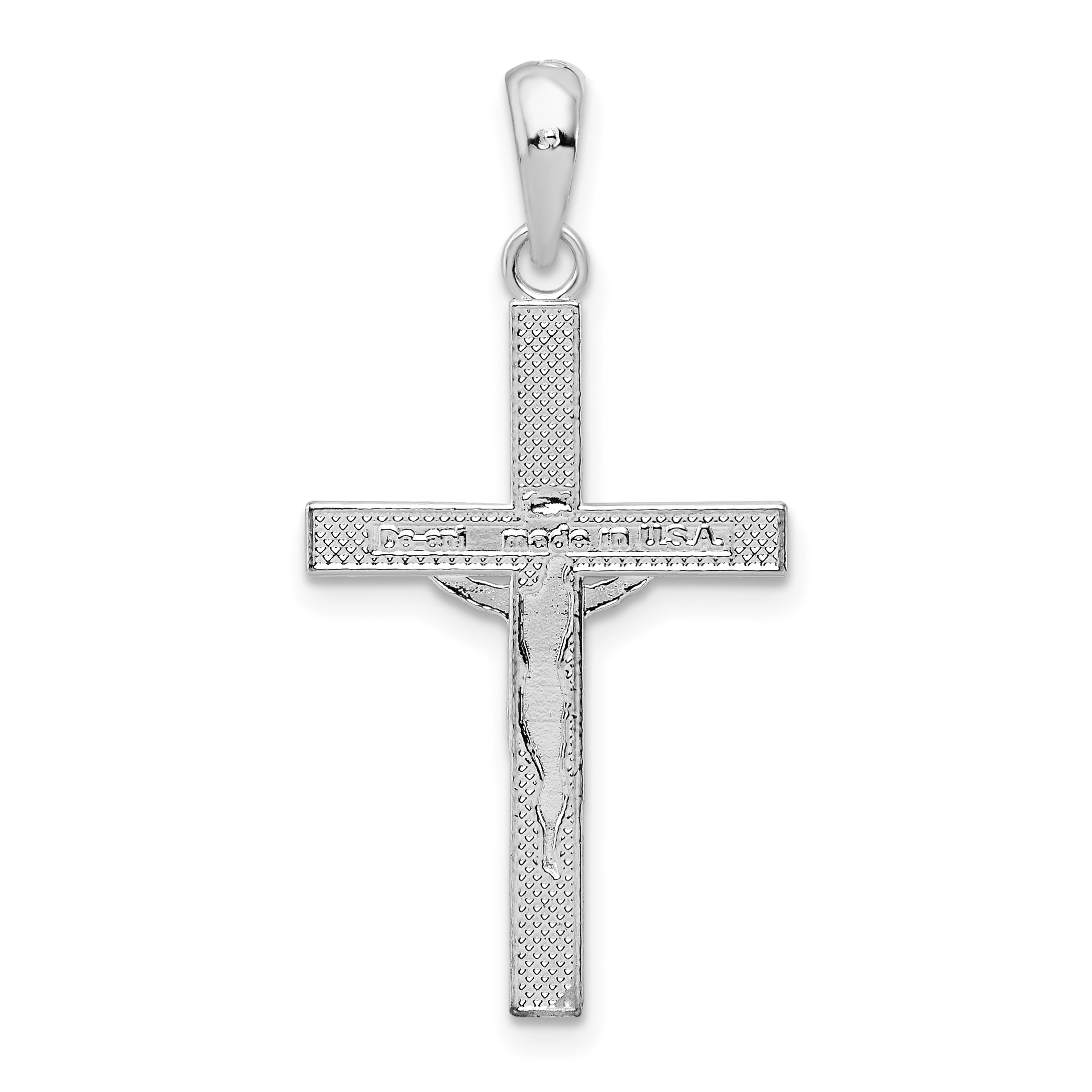 Sterling Silver De-Ani Rhodium-Plated Polished Latin Crucifix Pendant
